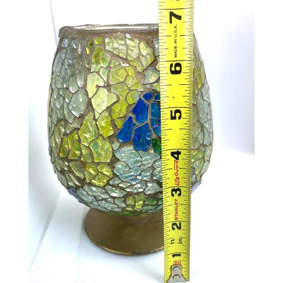 Retro MCM Mosaic Glass Brandy Snifter Candle Holder Pedestal Vase 1970's Vintage - Picture 14 of 15